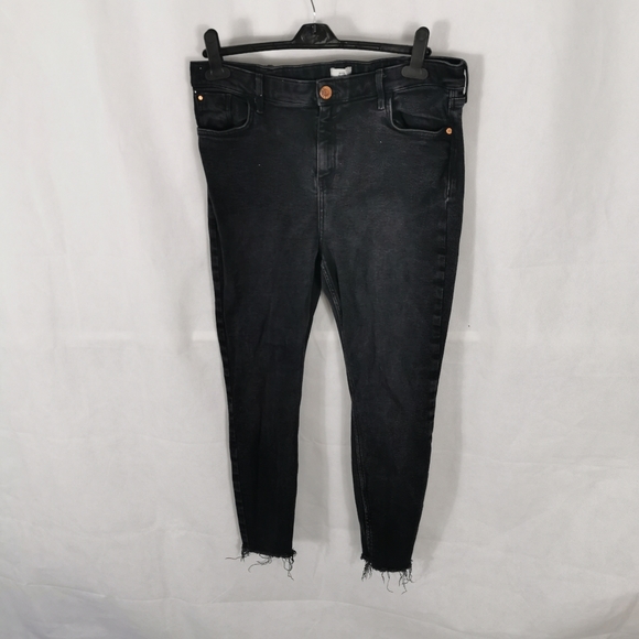 RIVER ISLAND Black Skinny Jeans Size 18 Short Petite Frayed Hem - Picture 2 of 8